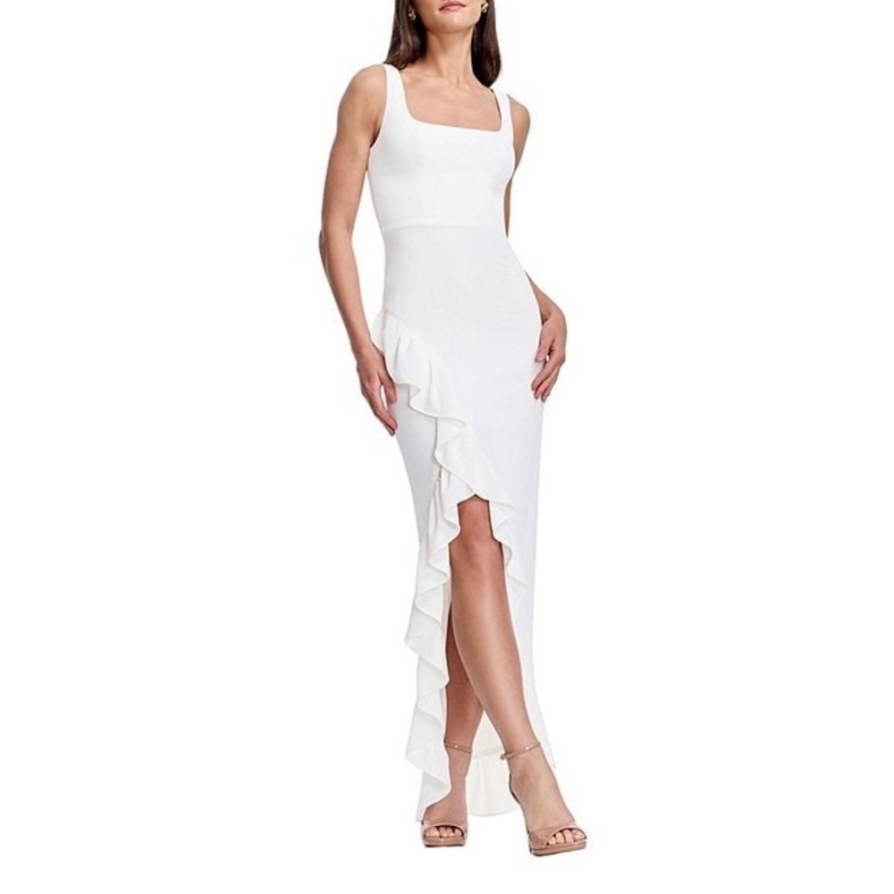 Dress the Population Charlene Off White Ruffle Mermaid Gown NWT